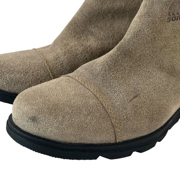 Sorel Joan Major Low Bootie Women 8 Tan Suede Zebra Stripe Pony Hair Taupe Boots - Picture 8 of 16